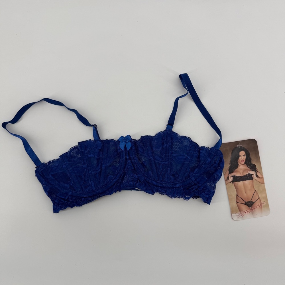 Shirley of Hollywood Royal Blue Lace Boned Shelf Bra Womens Size 34‎ NEW Y2K